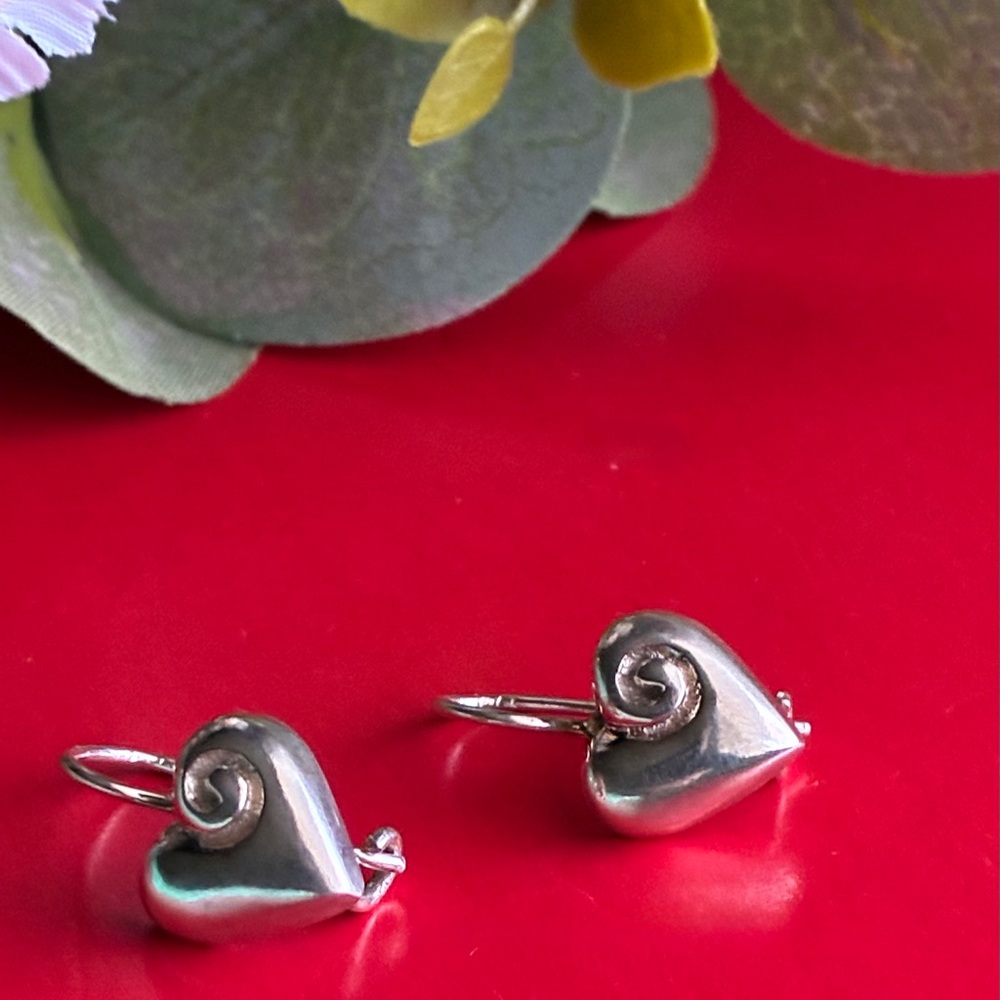 925 Silver Earrings,Heart Swirl Drop Earrings in Silver - Picture 3 of 9